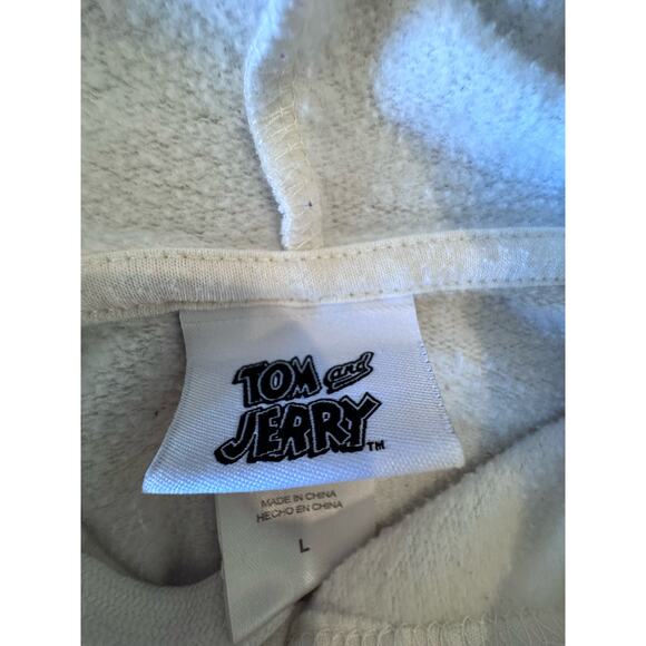 Tom and Jerry White Hoodie Size Large Cotton Polyester Cartoon Graphics Pocket - Picture 6 of 10